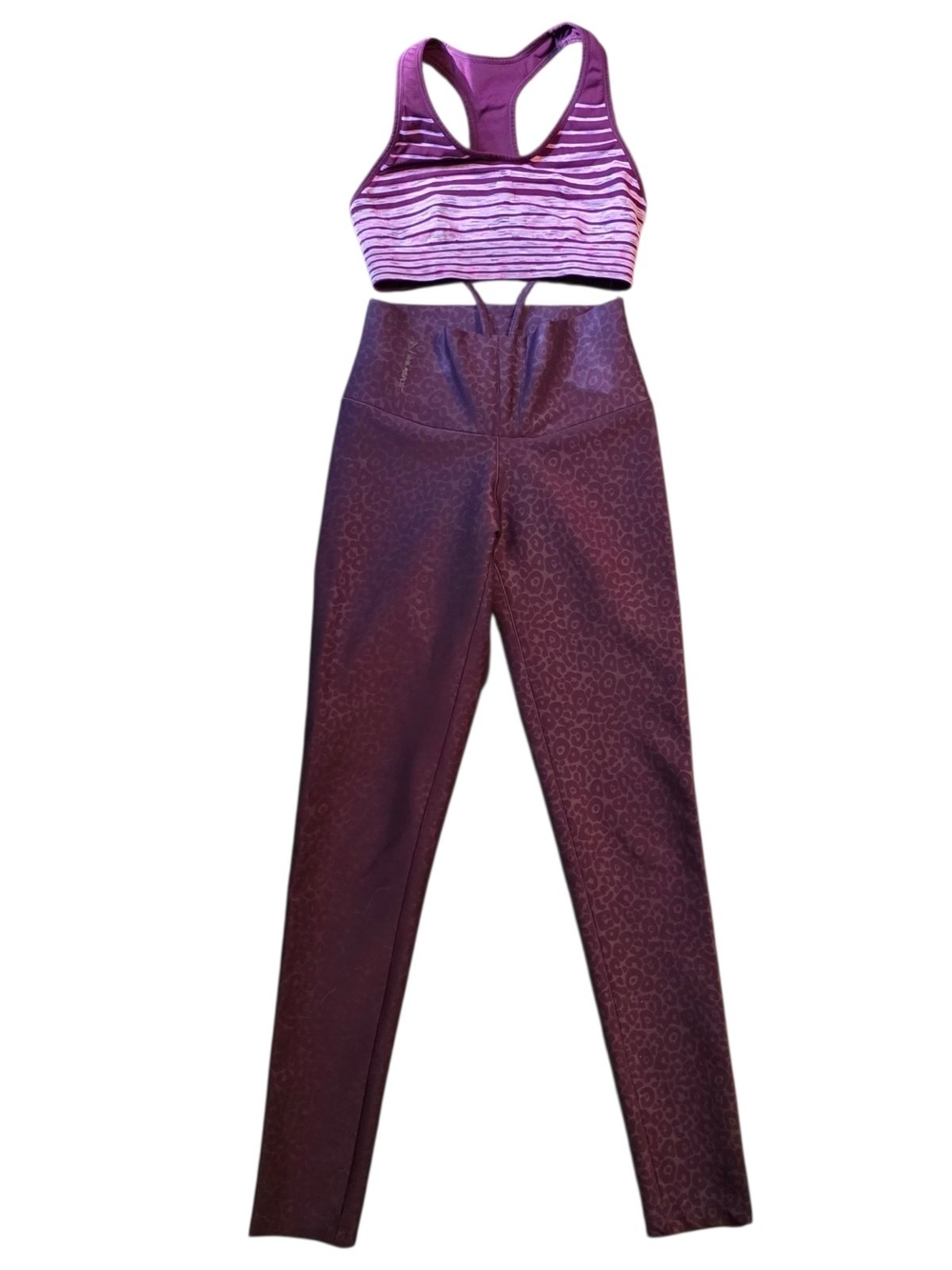 Purple High-Waist Printed K  Leggings and Strappy Sports Bra Set